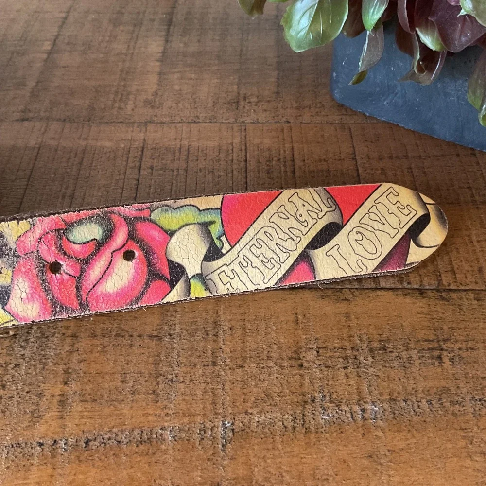 Ed Hardy Eternal Love Leather Tattoo Art Belt Women S Rose Y2K Retro Grunge VTG